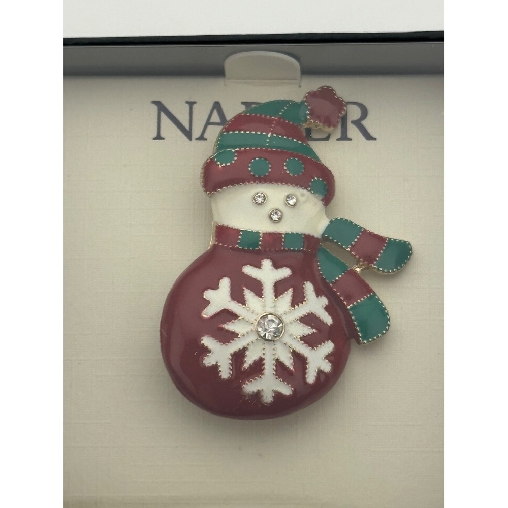 Napier Enamel Rhinestone Snowman‎ Brooch Winter Christmas Pin